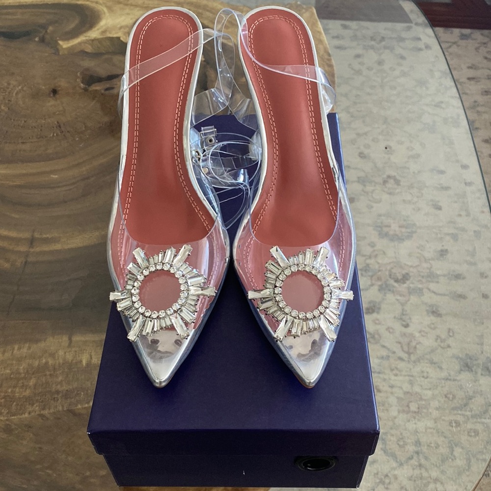 Crystal PVC pyramid heel shoes